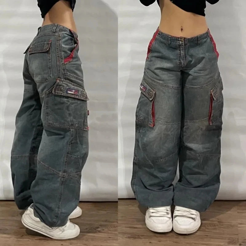 FORUWISH  -  Streetwear New Stylish Three-dimensional Pocket Washed Baggy Jeans Men Y2K Gothic Retro Popular Casual High Waist Wide Leg Pants