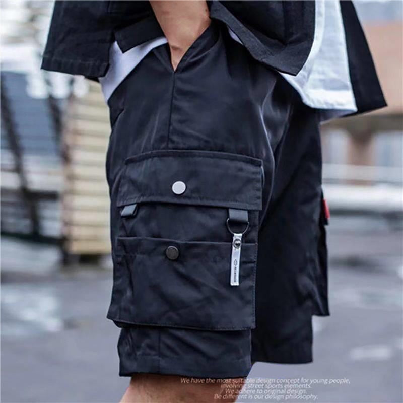 Men Cargo Shorts Tactical Joggers Shorts Work Casual Pants Male Multi Pockets Buttons Loose Wide Leg Knee Length Summer Shorts