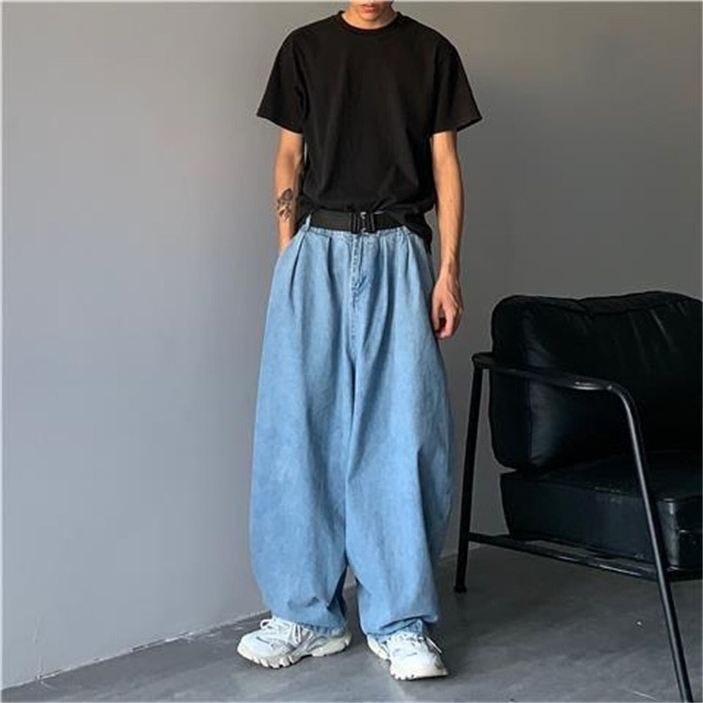 Wide Leg Cargo Pants Streetwear Baggy Jeans New Spring Autumn Men Korean Fashion Loose Straight Male Brand Clothing Black