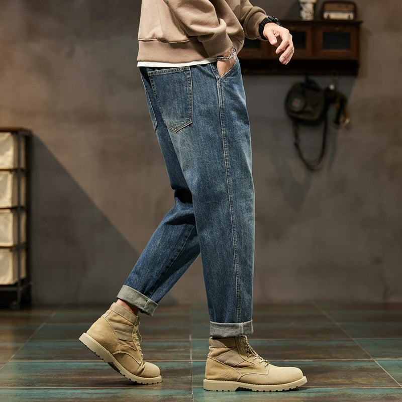 Jeans Men Loose Fit Blue Baggy Jeans Fashion Spring And Autumn Wide Leg Pants Denim Trousers Men's Clothing Harem Pants