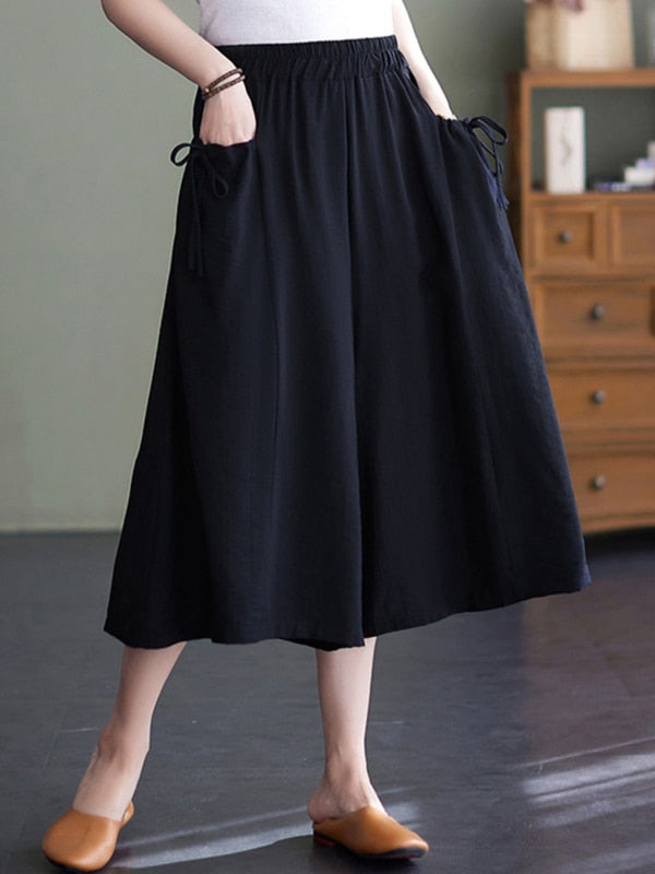 Summer Cotton Wide Leg Trousers for Women 2023 High Waist Oversize Pants-skirt with Pocket Baggy Capris Pants Women's Joggers