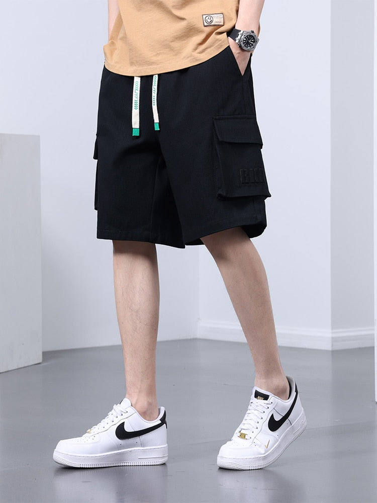 Summer Cargo Shorts Men 8XL Big Size Multi-Pockets Drawstring Breathable Cotton Straight Baggy Shorts Casual Loose Short Pants