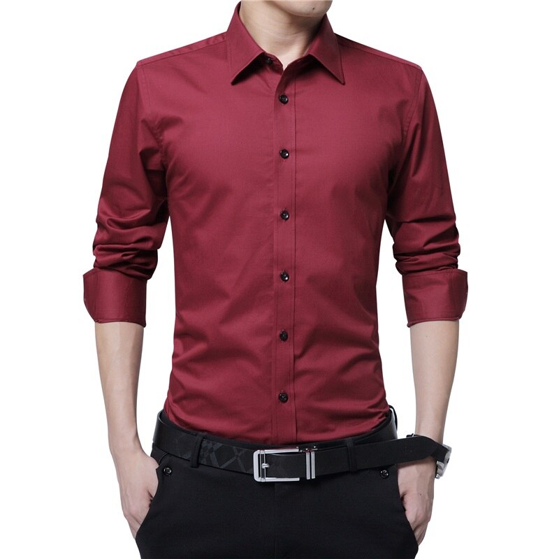 Men Dress Shirt Fashion Long Sleeve Business Social Shirt Male Solid Color Button Down Collar Plus Size Work White Black Shirt