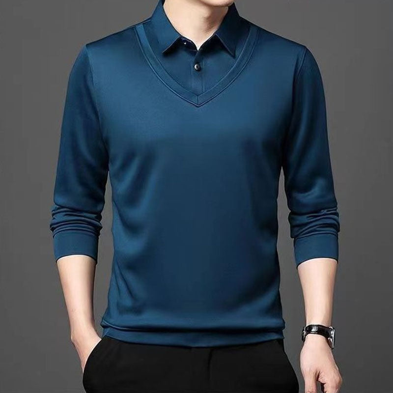 Business Casual Thin Slim Men Polo Shirt Spring Autumn New Button Lapel Striped Long Sleeve 2022 Fashion Korean Clothing Tops