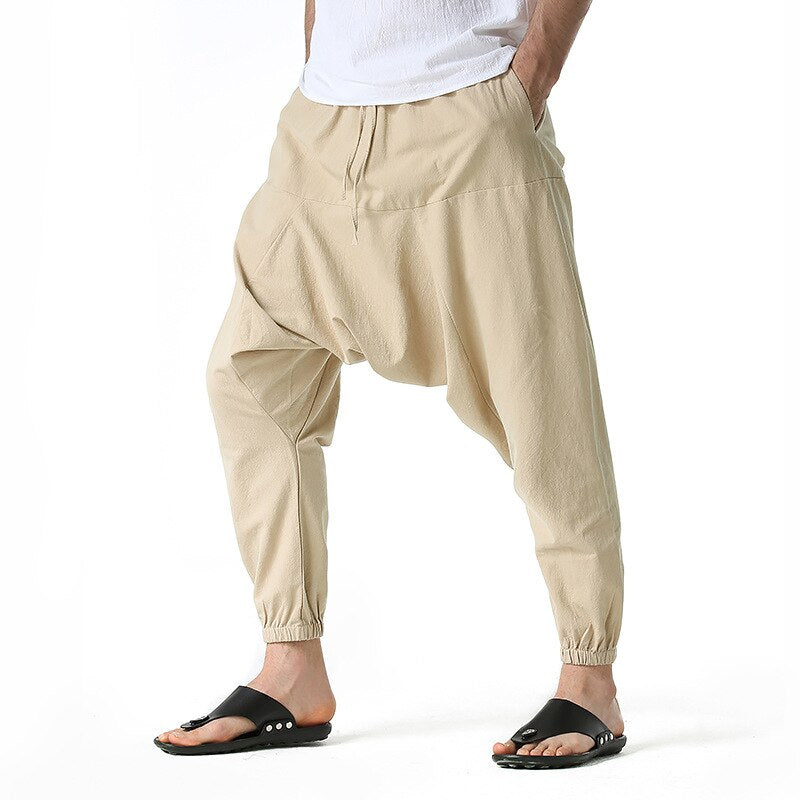 S-3XL!2023 Spring and Autumn New Men's Harem Large Pocket Elastic Trousers Casual Outdoor Party Pants