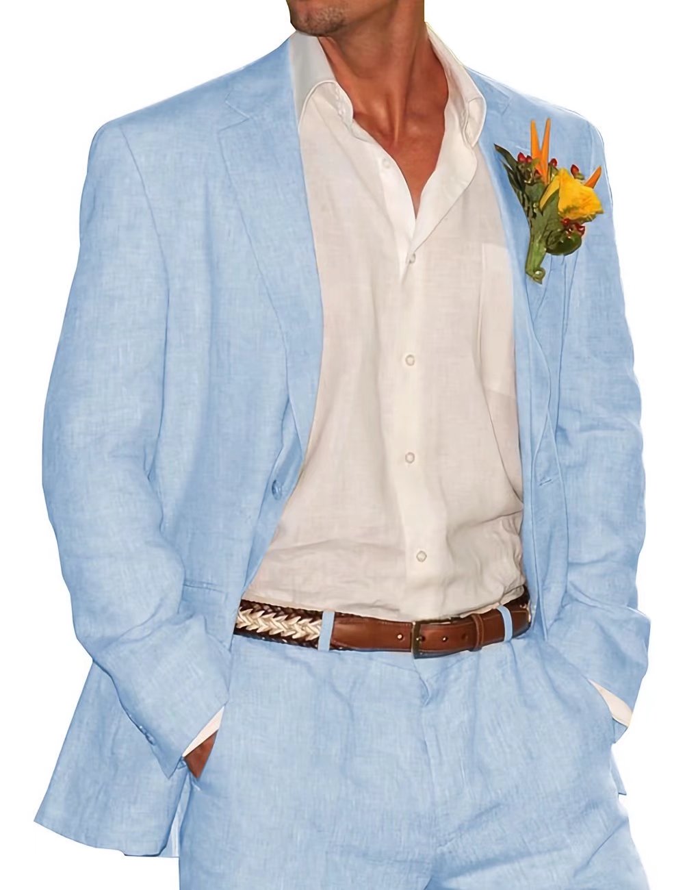 2Pcs Men Suits Summer Linen Jacket With Pants Notch Lapel Formal Tuxedo Groom Beach Business Party Blazer Set Solid color