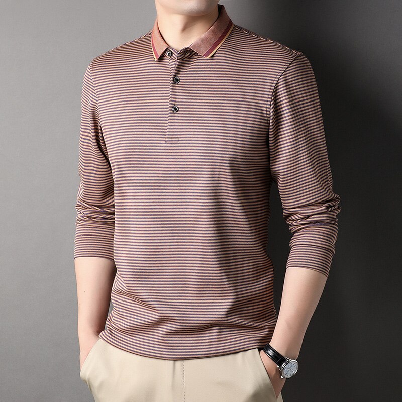 Top Grade New Fashion Mens Designer Plain Brand Polo Shirt Casual Striped Regular Fit Korean Long Sleeve Tops Men Clothes