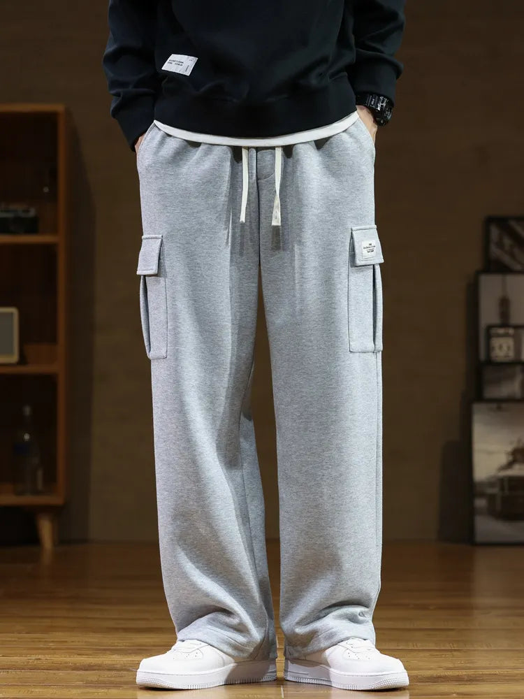 2023 Autumn New Sweatpants Men Multi-Pockets Drawstring Cotton Casual Track Pant Male Loose Straight Trousers Large Size 8XL