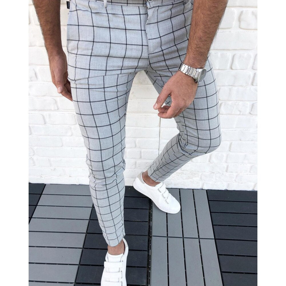 Plaid Men Pants Skinny Pants Men's Clothing Pantalon Trousers Pencil Pants Men's Ropa Hombre Streetwear Men Smart Casual Pants