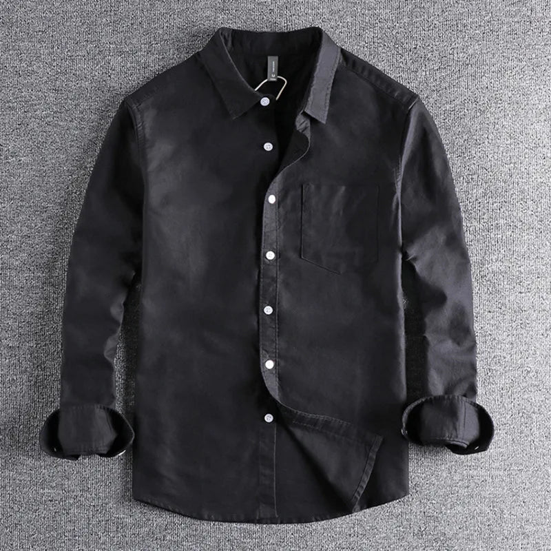 Basic Minimalist Men Shirt Jacket Pure Cotton Washed Oxford  Military Light Casual Work Safari Style Shirts Mens Tops Shirt