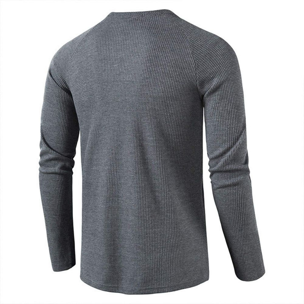 Men's Grey Waffle Mens Henley Shirt Casual Solid Breathable High Quality Shirts Regular Fit Long Sleeve Basic Tops Tees Homme