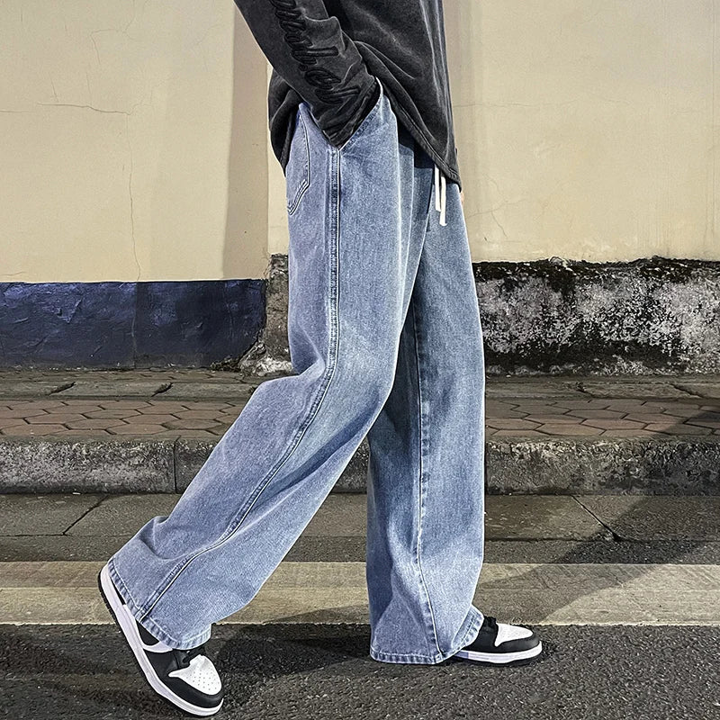 2023 New Korean Fashion Loose Jeans Classic Straight Straight Baggy Wide Leg Trousers Street Hip Hop Pants 3XL Black Grey Blue