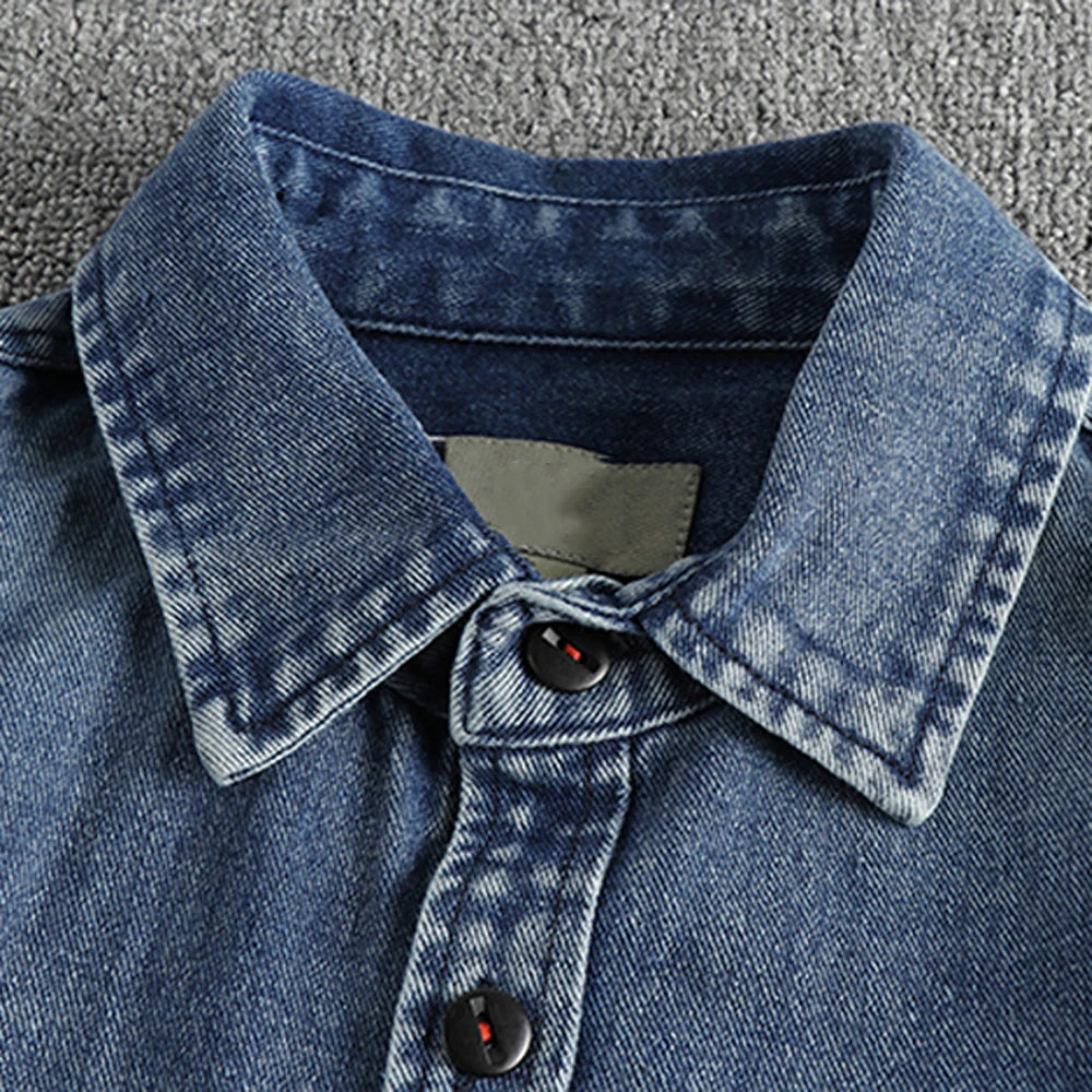 Casual Fashion Denim Shirt Long Sleeve Vintage New Top Tee Shirt Coat Summer Jeans Overshirt Workwear Classic Man Brand Clothing