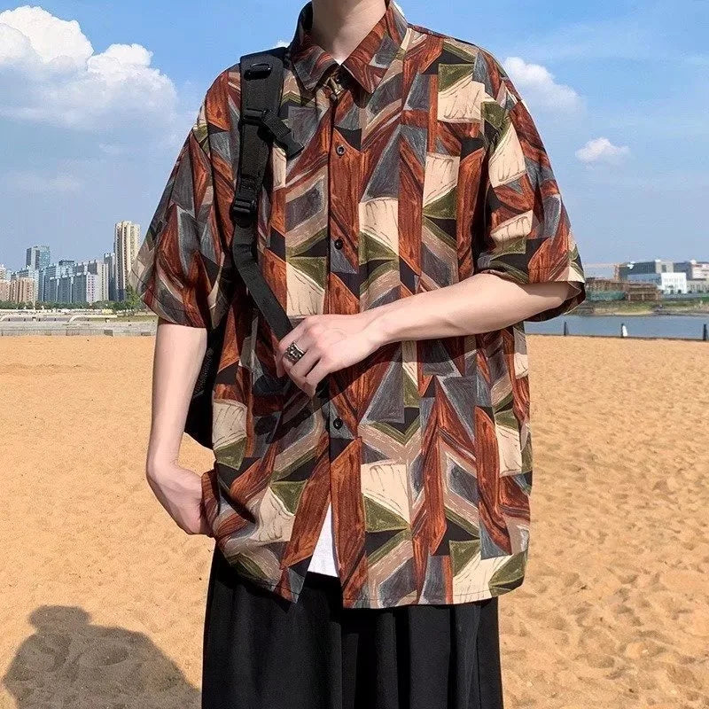 Hawaiian Shirts Men Summer Vintage Designed Loose Breathable Korean Fashion All-match Y2k Top Harajuku Streetwear Camisas Chic