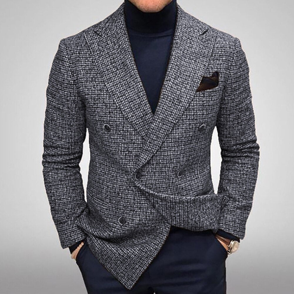 Business Casual Plaid Single-breasted Suit Jacket Men's Elegant Gentleman British Style Retro Slim Professional Formal Wear