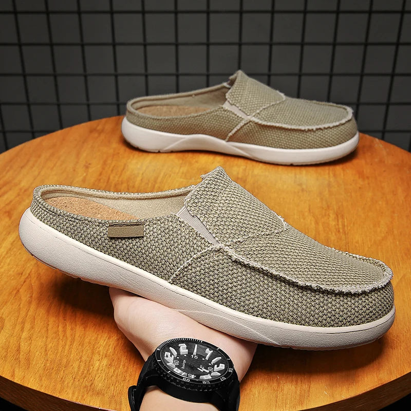 Canvas Slip On Half Shoes For Men 2024 Casual Slippers For Summer Free Shipping Breathable Lightweight Big Size 47 Zapatillas