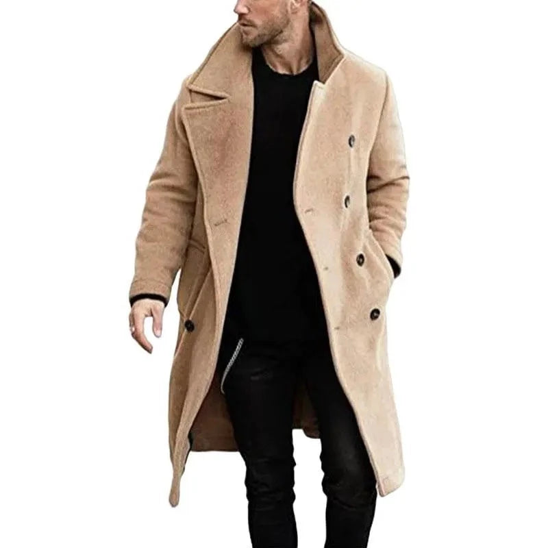 Vintage Large Collar Wool Coats Men Winter Warm Thick Windbreaker Jackets Mens Clothing Fashion Loose Long Outerwear Streetwear