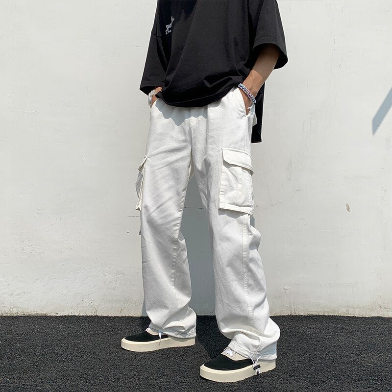 Casual Pants Men's Fashion Loose Thin Straight Wide Leg Pants Women Streetwear Hip-hop Pocket Cargo Pants Mens Clothes