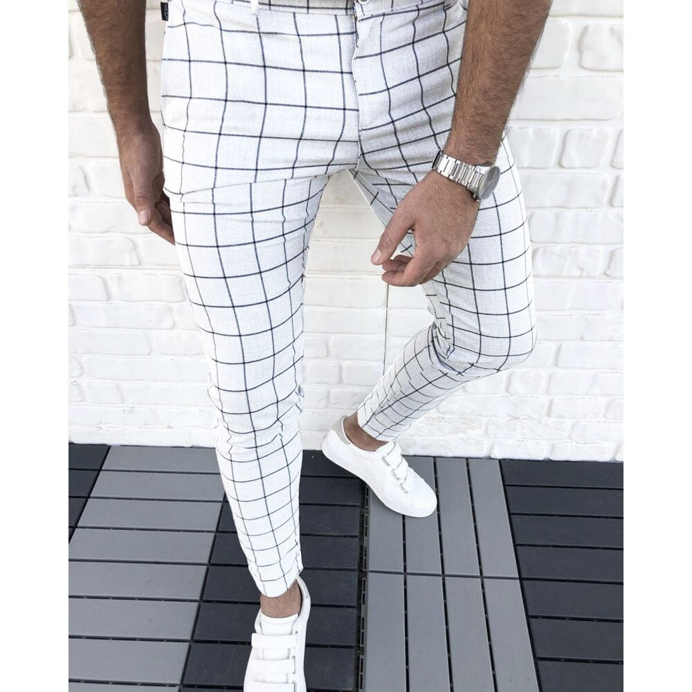 Plaid Men Pants Skinny Pants Men's Clothing Pantalon Trousers Pencil Pants Men's Ropa Hombre Streetwear Men Smart Casual Pants