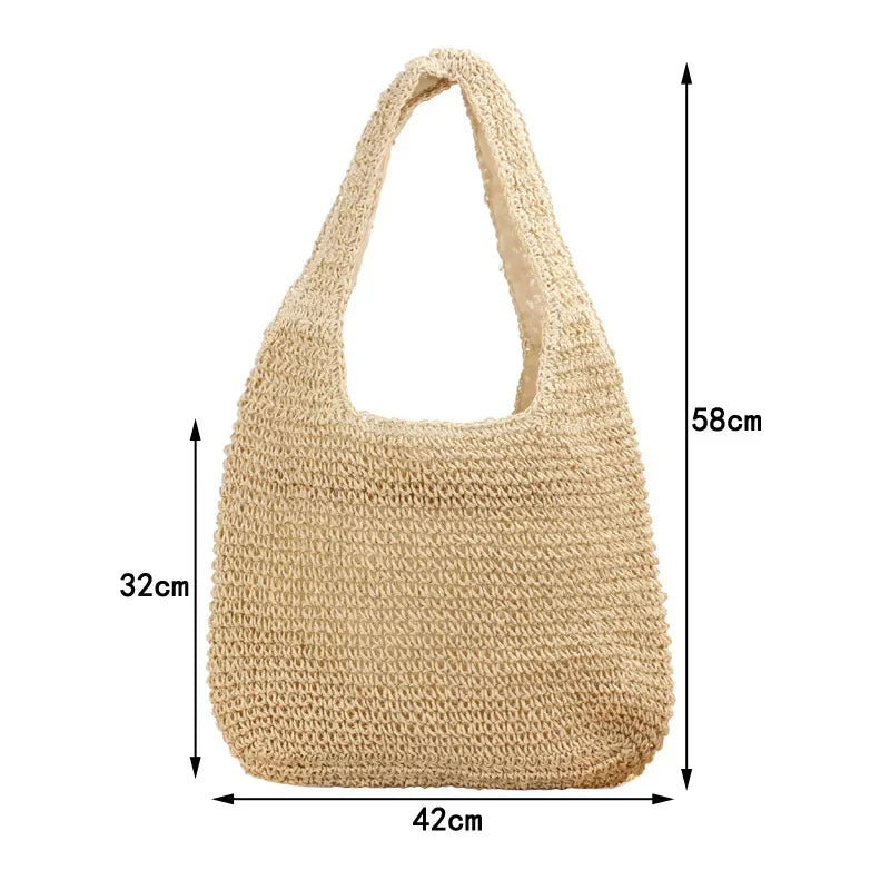 Fashion Straw Women Shoulder Bags Paper Woven Female Handbags Large Capacity Summer Beach Straw Bags Casual Tote Purses