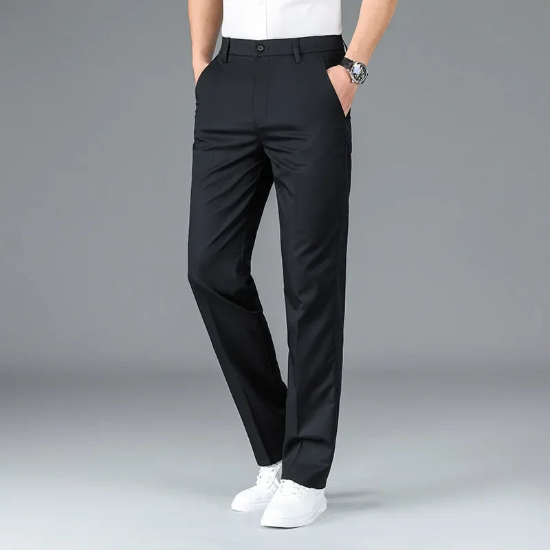 FORUWISH  -  Summer Elastic Men's Casual Straight-Leg Pants Loose-Fit Versatile Middle-Age Business Trousers Youth Formal Suit Pants