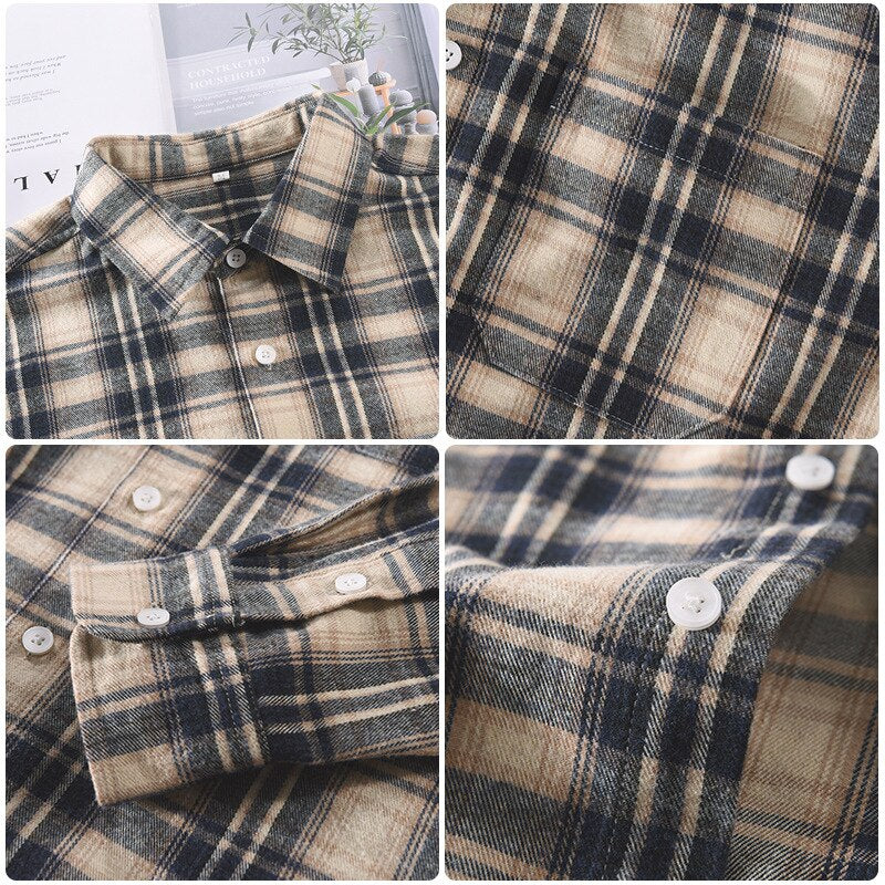 High Street Vintage Plaid Long Sleeve Shirt Male Korean Version of Fashion Loose Spring Autumn Coat Fashion Brand Mens Shirts