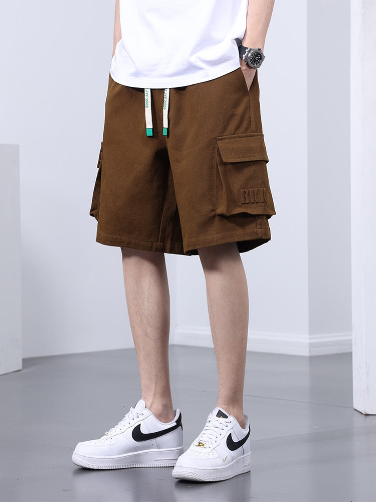 Summer Cargo Shorts Men 8XL Big Size Multi-Pockets Drawstring Breathable Cotton Straight Baggy Shorts Casual Loose Short Pants