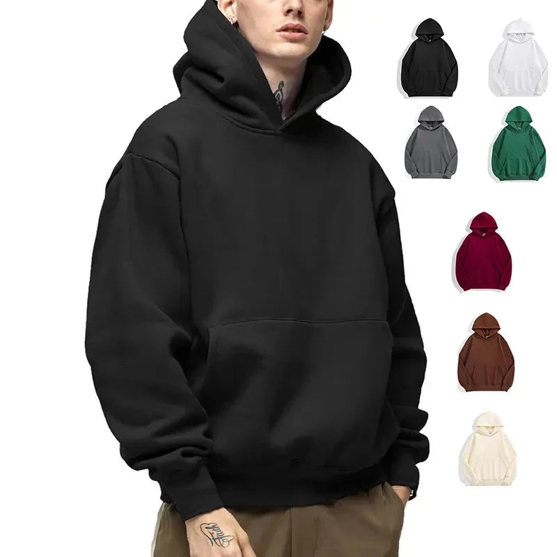 Heavy Weight Fashion Men's Hoodies New Autumn Winter Casual Thick Cotton Men's Top Solid Color Hoodies Sweatshirt Male