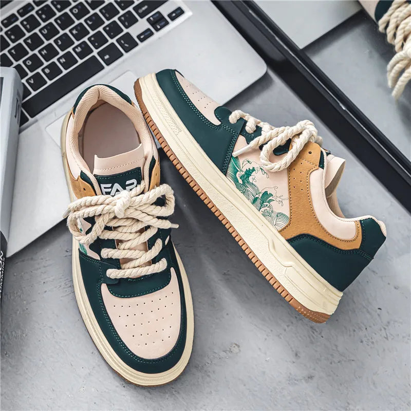 Men's Run Sneaker Walking Leather Shoes Youth Casual Cricket Shoes Fashion Trend Board Shoes Comfort Skateboard Shoes