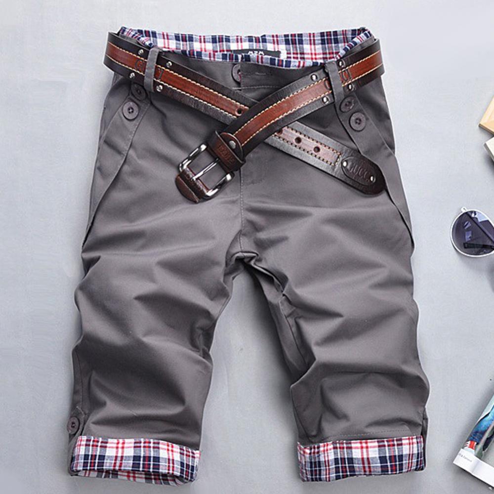 Men Shorts Casual Summer Cargo Loose Quick Dry Beach Plaid Pockets Buttons Fifth Fitness Jogging Workout