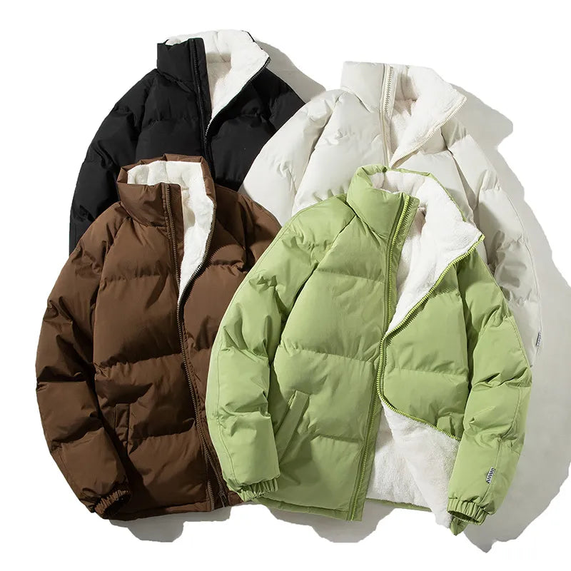 2023 New Thicken Warm Winter Jacket Men Solid Loose Winter Coats Male Stand Collar Fleece Puffer Parkas Man Harajuku Outerwear