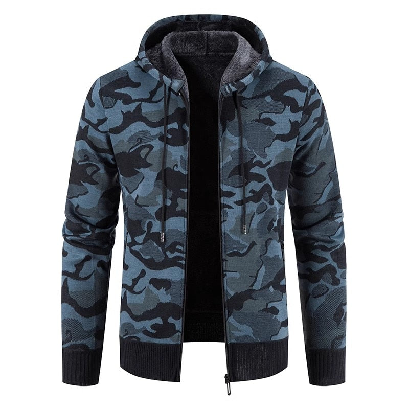 Winter Sweatercoat Men Fleece Hooded Cardigan Sweater Jackets Mens Thick Warm Knitting Coats Fashion Camouflage Sweatercoat Men