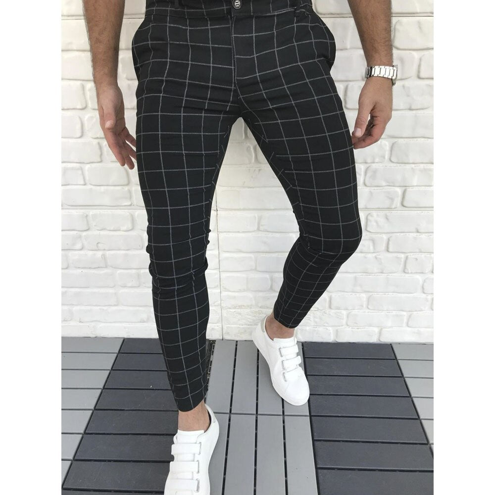 Plaid Men Pants Skinny Pants Men's Clothing Pantalon Trousers Pencil Pants Men's Ropa Hombre Streetwear Men Smart Casual Pants