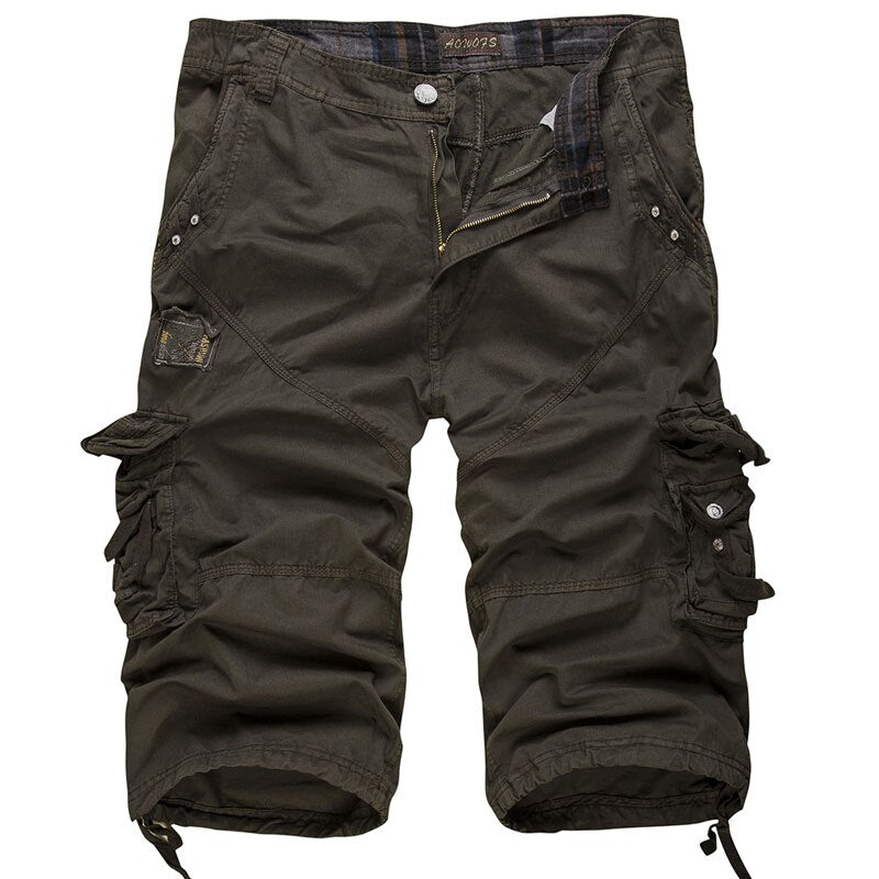 New Loose Large Size Cargo Shorts Cotton Men's Tactical Casual Shorts Solid Color Patchwork Military Shorts White Knee Length