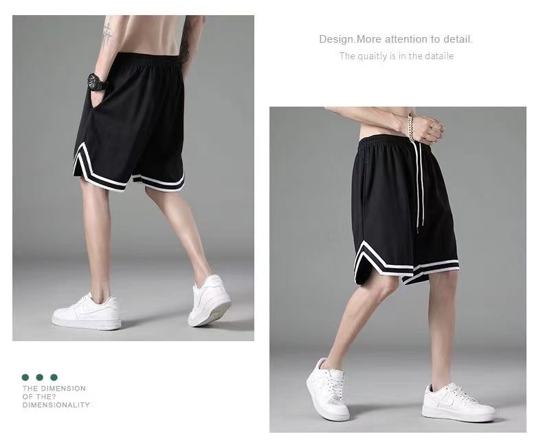 Summer Casual Men's Drawstring Versatile Cool Boys Loose Shorts Pant Student Sport Solid Patchwork Stripes Soft Breathable Split