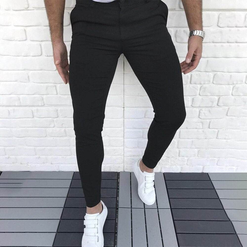 Summer Spring Autumn Men's Pants Business Casual Slim Trousers Mid-rise Solid Color Suits Pencil Pants For Men Streetwear