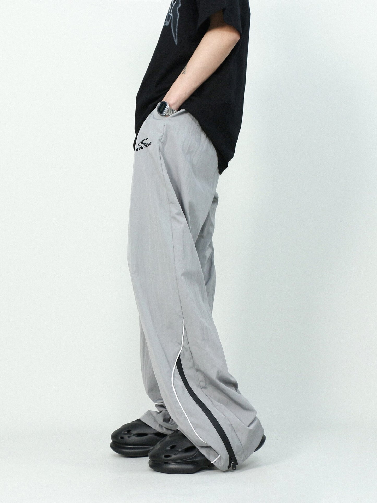 2023 American Design Feeling Zipper High Street Casual Pants Men's Fashion Summer Ruffian and Handsome Dropped Straight wide Leg