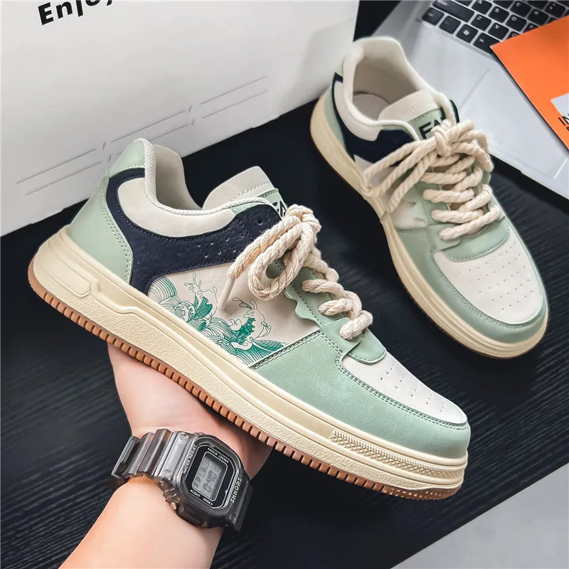 Men's Run Sneaker Walking Leather Shoes Youth Casual Cricket Shoes Fashion Trend Board Shoes Comfort Skateboard Shoes