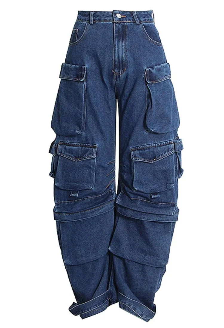 FORUWISH  -  Y2K American retro new washed heavy multi-pocket overalls jeans ladies pants Harajuku Punk Gothic baggy jeans wide-leg pants