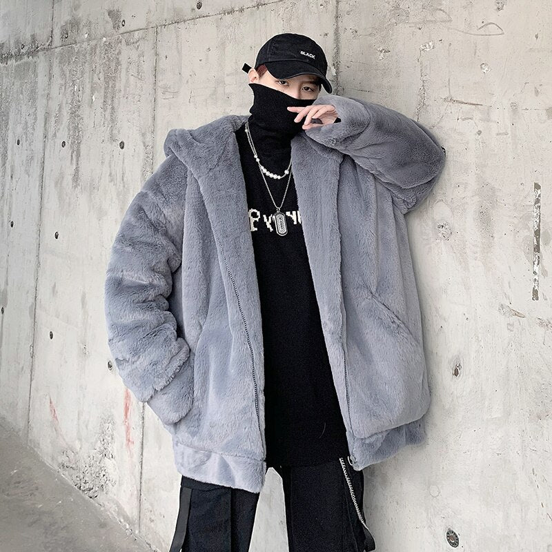 Winter New Lamb Wool Jacket Harajuku Fashion Casual Oversize Pattern Male Thicken Warm Parkas Hip Hop Loose Coat