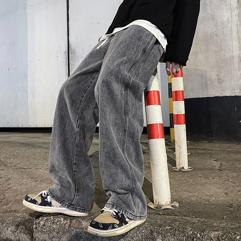 2023 New Korean Fashion Loose Jeans Men Classic Straight Baggy Straight Wide Leg Trousers Street Hip Hop Pants Couple Denim 3XL