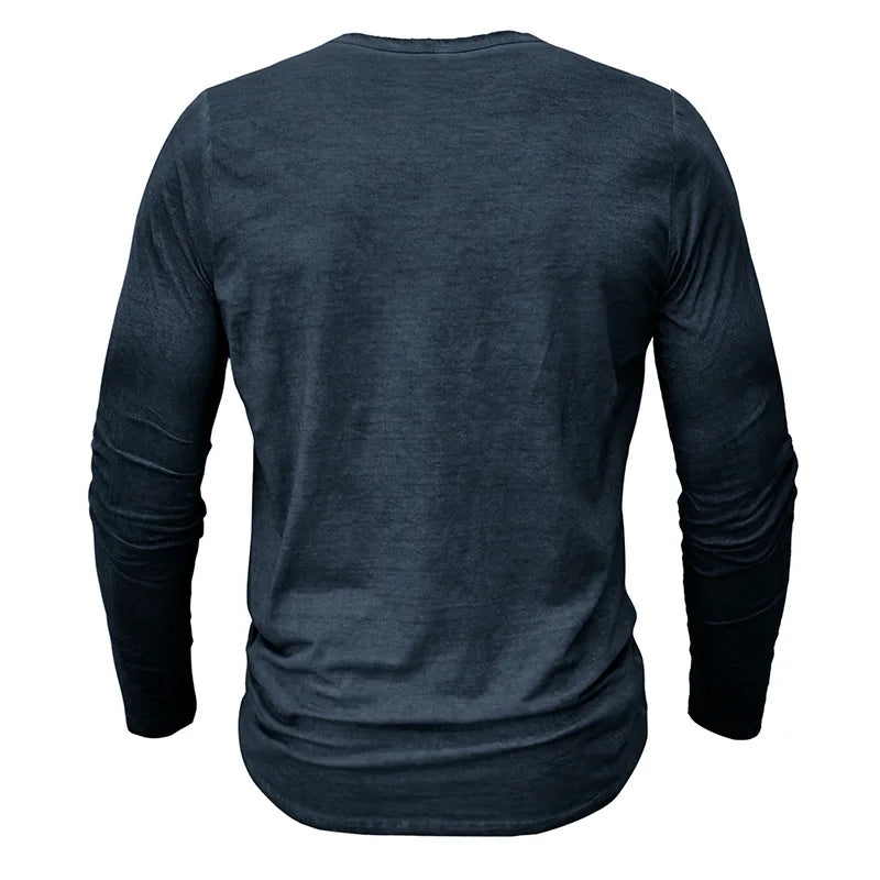 2024 Spring Henery Neck Long Sleeve T shirt Men Solid Casual Mens Tees High Quality Male Tops Classic Tshirts Mens Clothing