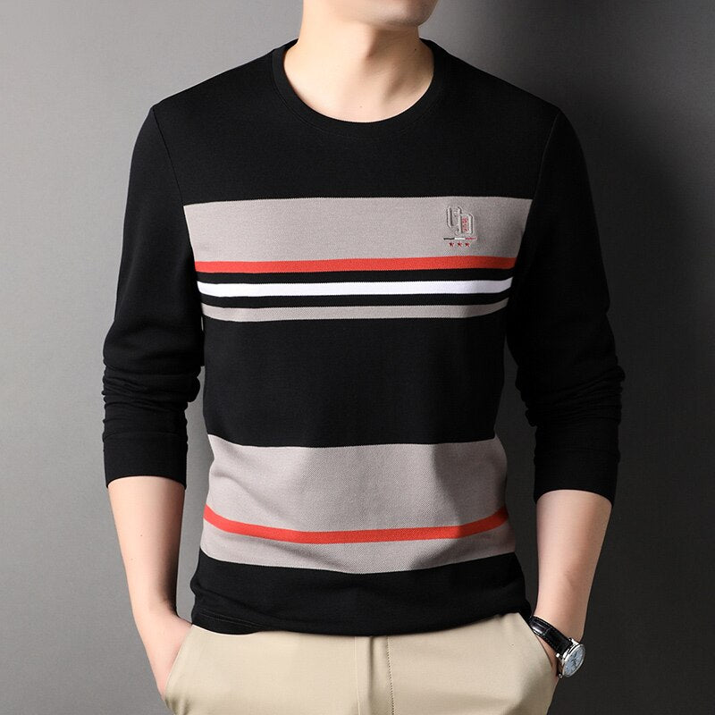 Top Grade Designer Luxury Fashion Brand t Shirt For Mens New 2023 Striped Long Sleeve Soft Korean Tops Casual Men Clothing