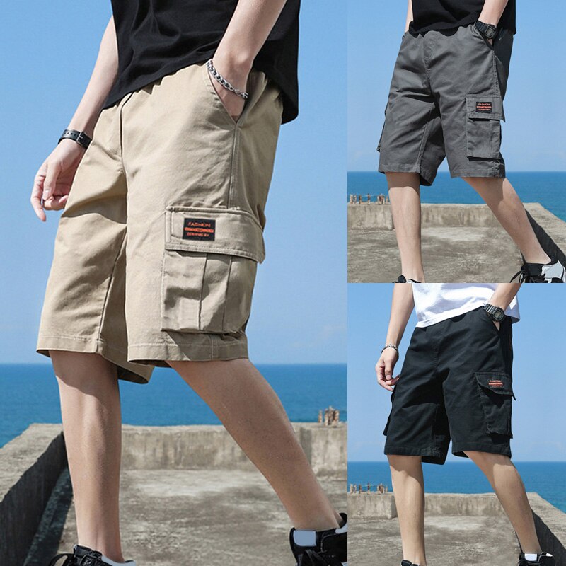 Mens Summer Shorts Harajuku Streetwear Cargo Shorts Fashion Black Multi-pocket Capri Pants Tactical Short Hot Breeches Hip Hop