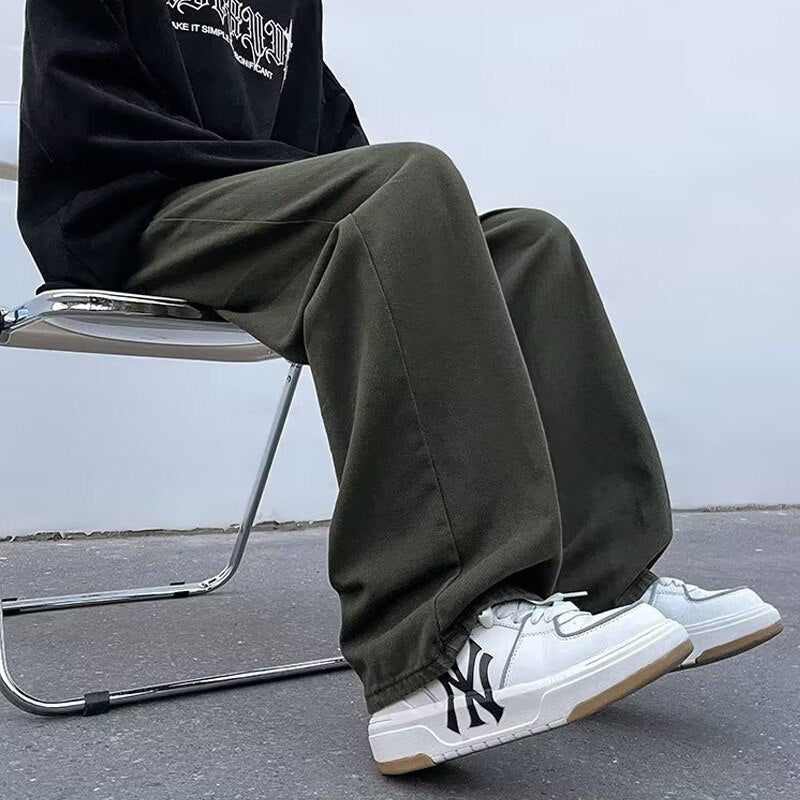 Casual pants for men in spring and autumn, American loose wide leg ins high street fashion brand, versatile straight tube solid