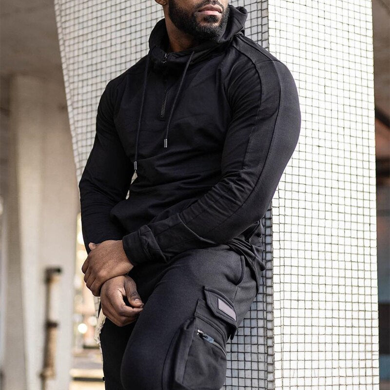 Sports Training Gym Mens Hoodie Slim Fit Stretch Long Sleeve Hooded Sweatshirts For Men Autumn Fashion Zipper Hoodies Streetwear