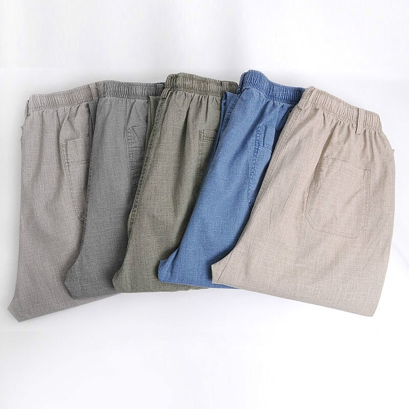 Men's Linen Pants High Waist Lightweight Summer Pants Men 2023 Thin Clothing Loose Cotton Trouser Elastic Band Work Vintage Pant