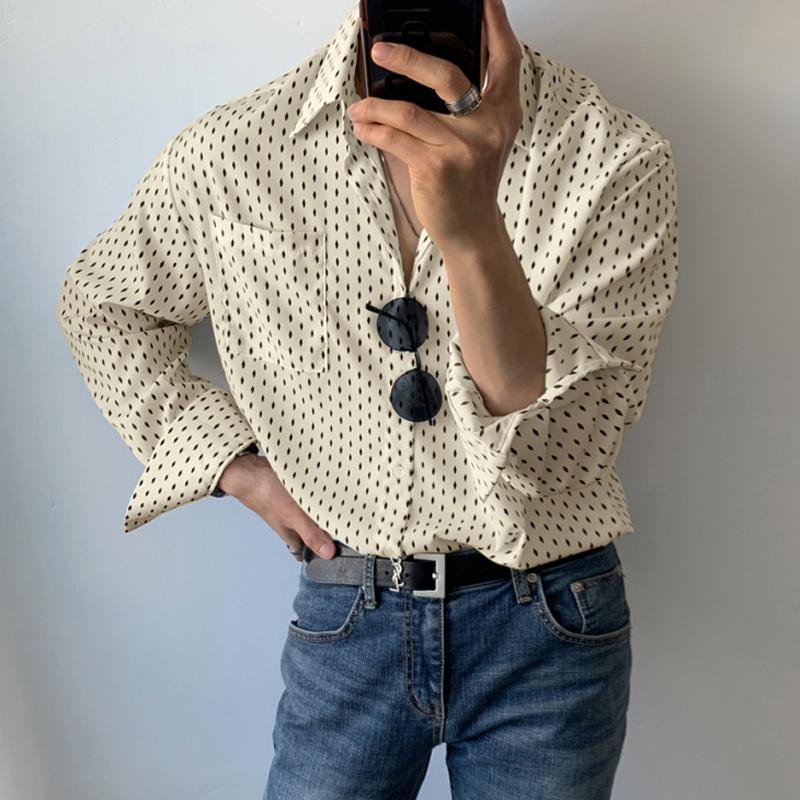 Fashion Men Shirt Polka Dot Print Lapel Long Sleeve Oversize Button Men Clothing 2023 Korean Style Casual Shirts S-5XL INCERUN