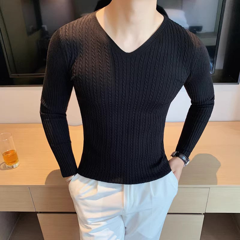 High Quality Men's Knitted Pullovers Fashion Slim Fit V Neck Sweaters Men Autumn Winter Knitting Tops Tees Pullover Sweater Man