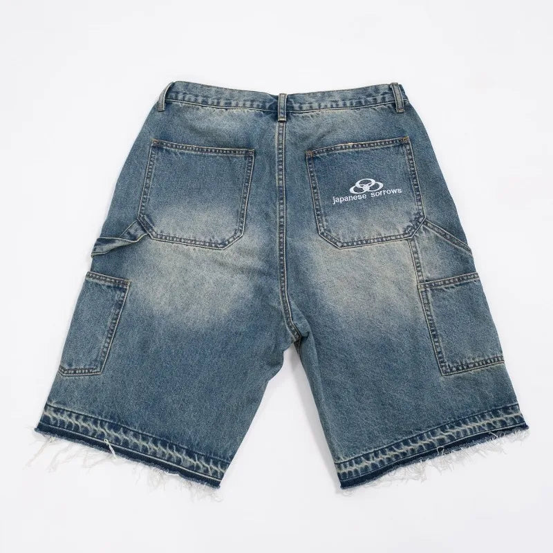 FORUWISH  -  Y2k American high-waisted jeans Trend Fashion studded denim shorts men Harajuku Hip Hop street style baggy denim wide-leg pants